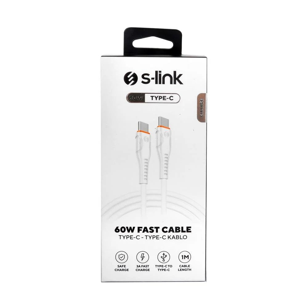 S-link SW-C130 1m 60W TypeC to TypeC Hızlı Data + Sarj Kablosu